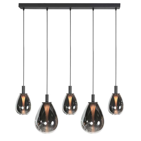 Steinhauer Design modern hanglamp Glimsy 5-lichts zwart met smoke glas