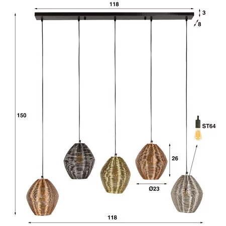 BelaLuz Moderne hanglamp Corvo 5-lichts mixed color