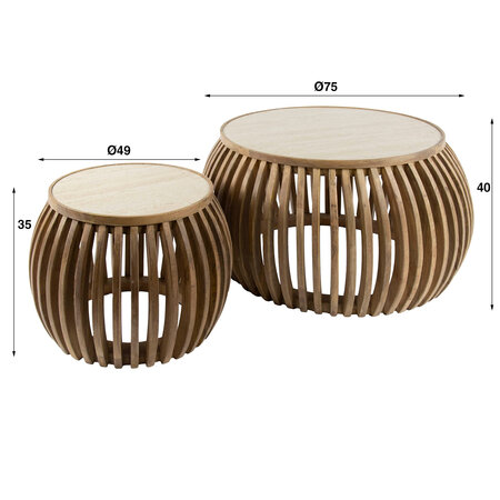 BelaLuz Landelijk salontafel Nuovo 2 set curve travertin mangohout