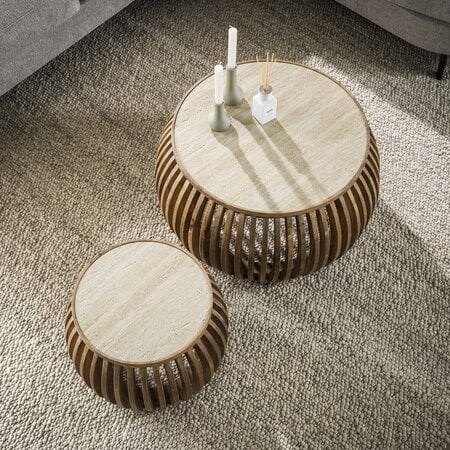 BelaLuz Landelijk salontafel Nuovo 2 set curve travertin mangohout