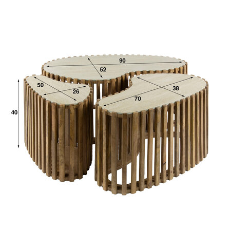 BelaLuz Landelijk modern Nuovo salontafel 3 set niervormig travertin mangohout