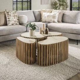 Salontafel Nuovo 3-set niervormig travertin mangohout