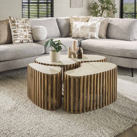 BelaLuz Landelijk modern Nuovo salontafel 3 set niervormig travertin mangohout