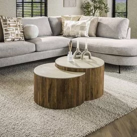 Salontafel Nuovo 2-set rond travertin mangohout