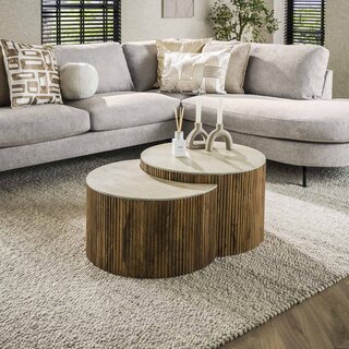 Salontafel Nuovo 2-set rond travertin mangohout