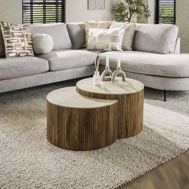 Salontafel Nuovo 2-set rond travertin mangohout