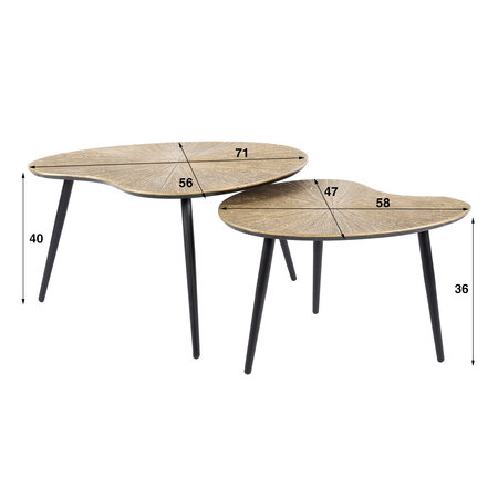 BelaLuz Industrieel hotel chique salontafel Taro 2 set brons metal niervormig
