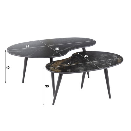 BelaLuz Modern Hotel Chique salontafel Polaris 2 set niervormig