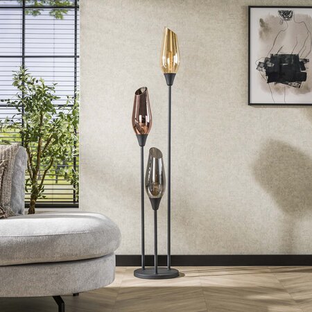 BelaLuz Design vloerlamp Sferra 3-lichts mixed glass