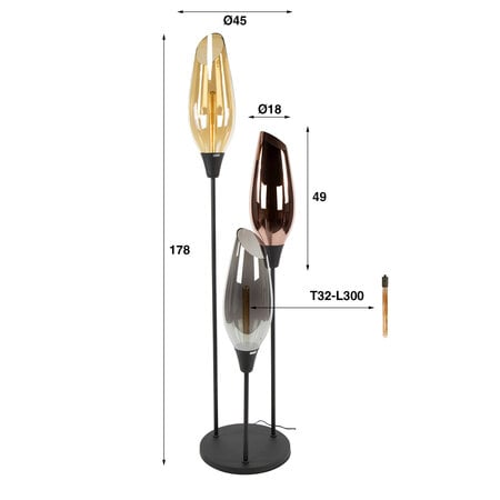 BelaLuz Design vloerlamp Sferra XL 3-lichts mixed glass