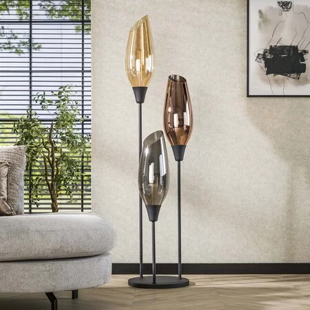 BelaLuz Design vloerlamp Sferra XL 3-lichts mixed glass