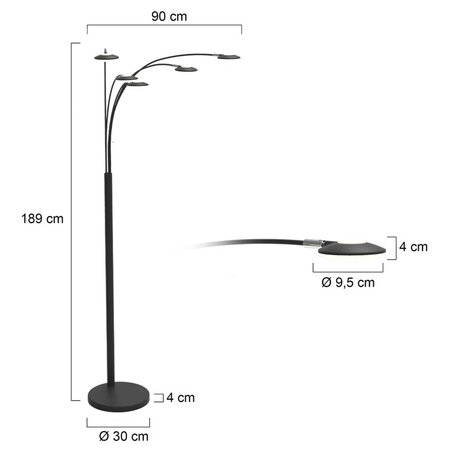 Steinhauer Design industrieel vloerlamp Synna 5-lichts zwart