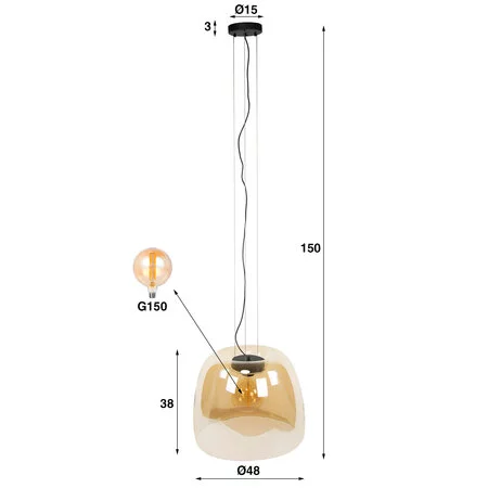 BelaLuz Moderne hanglamp Dash XL 1-lichts amber
