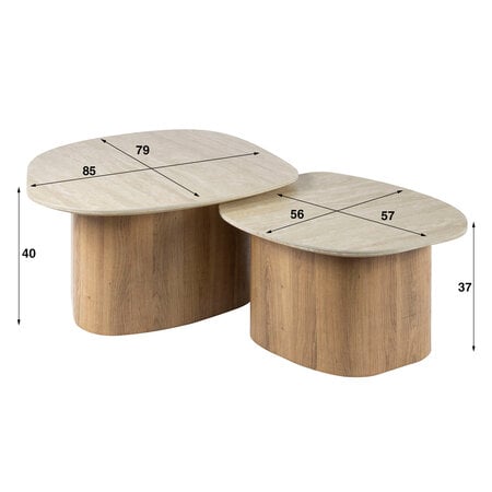 BelaLuz Moderne Japandi salontafel Romano 2 set kiezelvormig