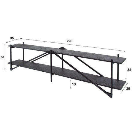 BelaLuz Modern Industriële TV meubel Piega 220 cm grijs