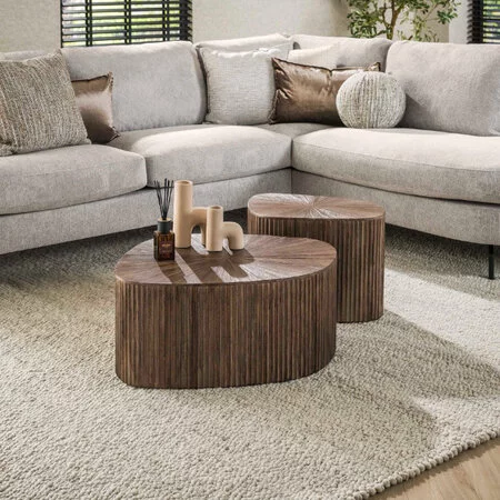 BelaLuz Moderne salontafel Maya 2 set XL driehoek  teakhout espresso