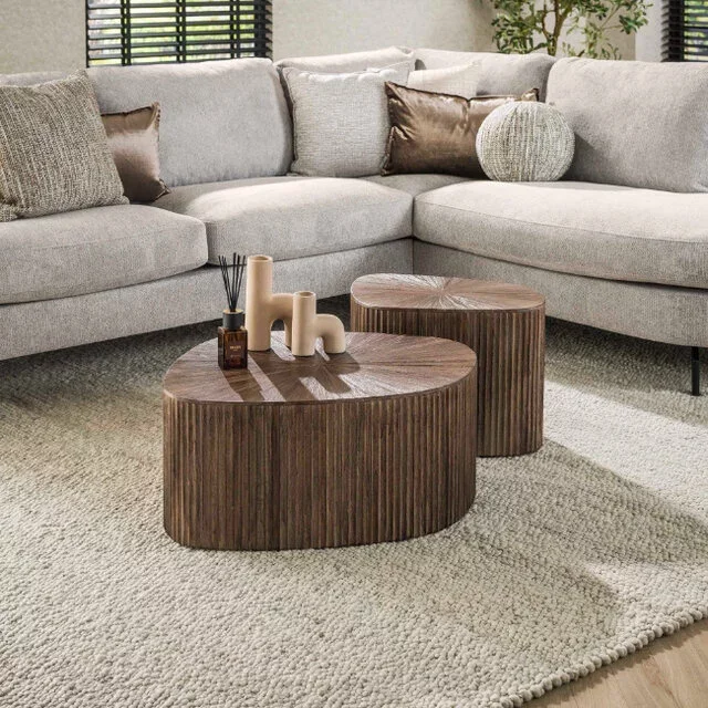 Salontafel Maya 2 set XL driehoek teak