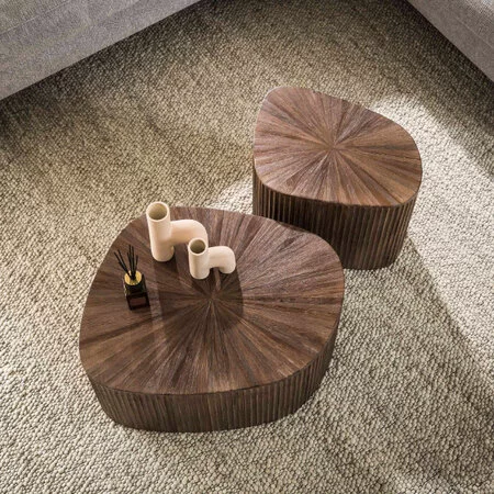 BelaLuz Moderne salontafel Maya 2 set XL driehoek  teakhout espresso