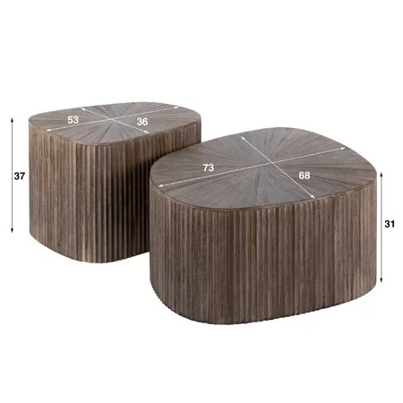 BelaLuz Moderne salontafel Maya 2 set XL driehoek  teakhout espresso