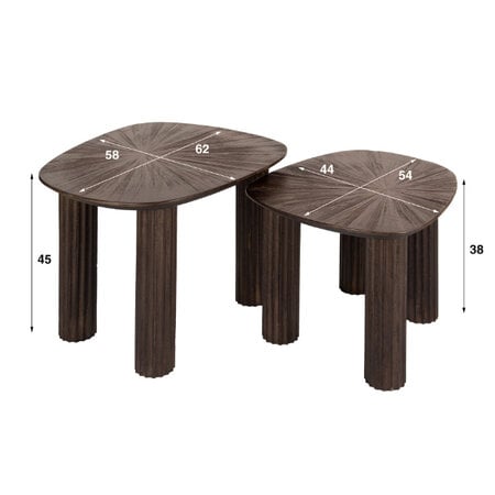 BelaLuz Moderne salontafel Maya 2 set driehoekig teak rust brown