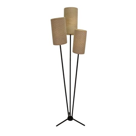 ETH Landelijke Japandi vloerlamp Zizal 3-lichts zwart met crème kappen