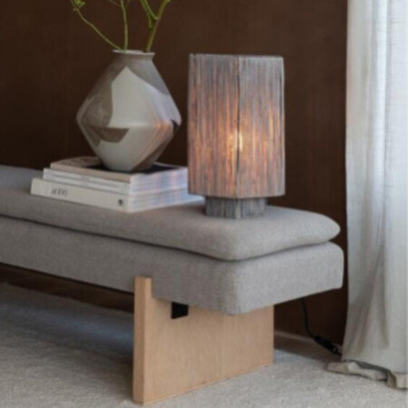 GOOD & MOJO Landelijk bohemian tafellamp Panama 1-lichts large raffia grijs
