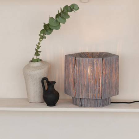 GOOD & MOJO Moderne Bohemian tafellamp Panama 1-lichts raffia grijs