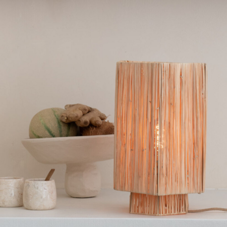 GOOD & MOJO Landelijke Ibiza stijl tafellamp Panama 1-lichts raffia naturel large