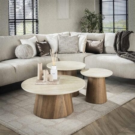BelaLuz Moderne Japandi salontafel Romano 3 set tapse poot