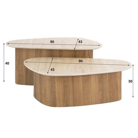 BelaLuz Moderne Japandi salontafel Romano 2 set driehoekig