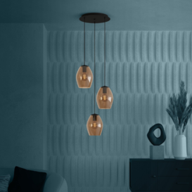 Hanglamp Estanys 3-lichts getrapt bruin glas