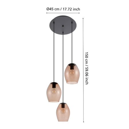 Stars of Light Moderne Scandinavische hanglamp Estanys 3-lichts getrapt bruin glas