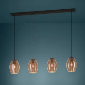 Hanglamp Estanys 4 lichts bruin glas