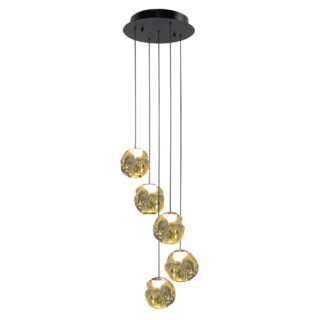 Hanglamp Melina 5-lichts getrapt goud