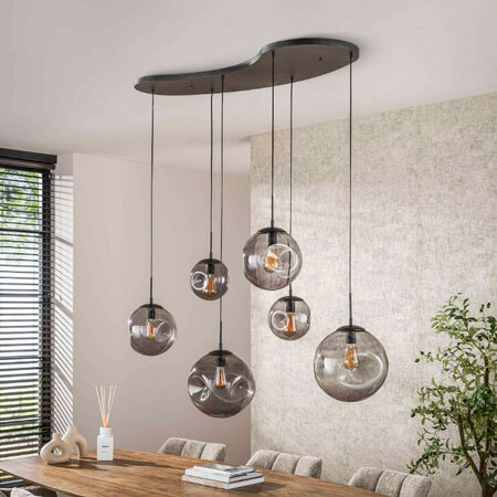 BelaLuz Moderne Industriële hanglamp Riza 6-lichts charcoal