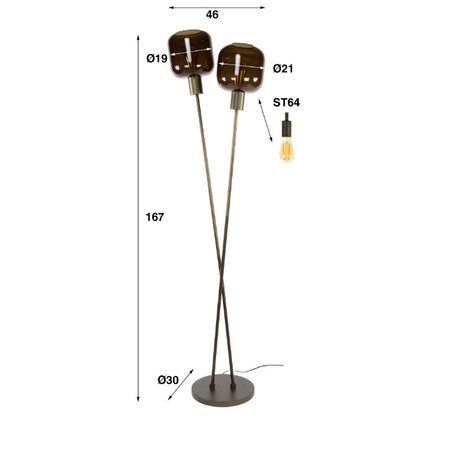 BelaLuz Hotel chique modern vloerlamp Calore 2-lichts Sienna brown