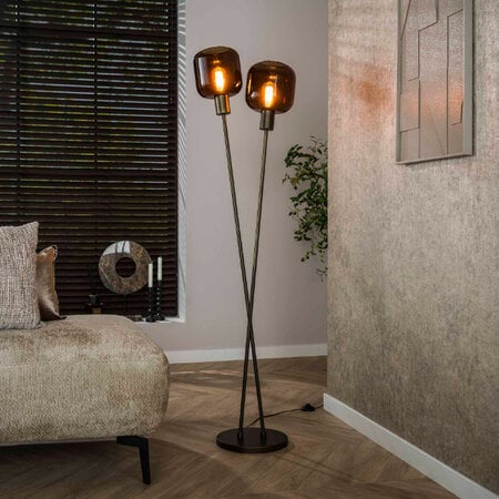 BelaLuz Hotel chique modern vloerlamp Calore 2-lichts Sienna brown