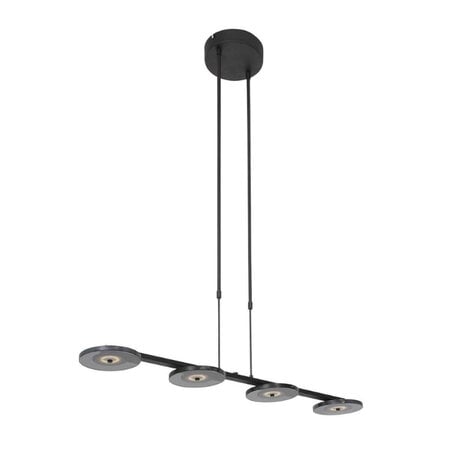 Steinhauer Modern Industrieel hanglamp Turound 4-lichts zwart met smoke glas