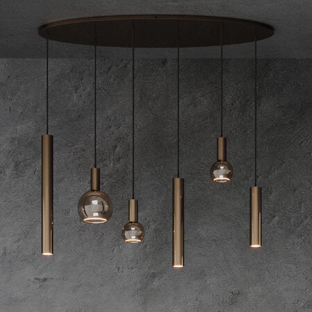 Ztahl Modern industrieel hanglamp Riva 6-lichts ovaal platinum