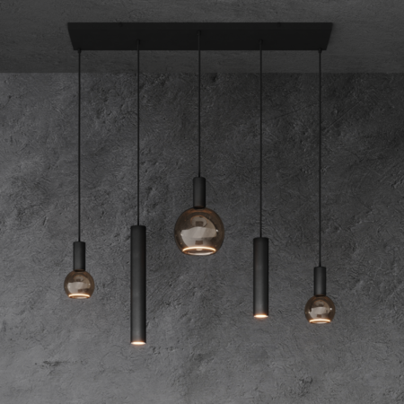 Ztahl Modern industrieel hanglamp Riva 5 lichts zwart
