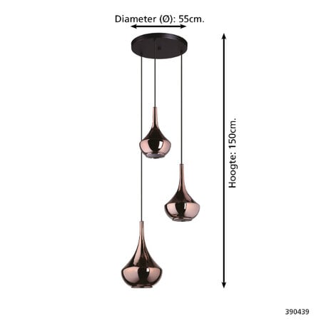 Stars of Light Modern design hanglamp Almoster 3-lichts getrapt koper