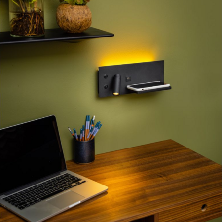 ETH Moderne wandlamp Nighty links 2-lichts met draadloos en USB-oplaadpunt