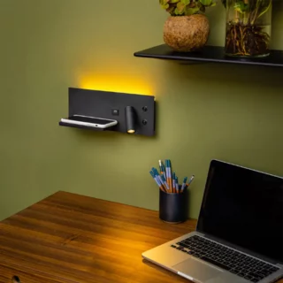 Wandlamp Nighty rechts 2-lichts met draadloos en USB-oplaadpunt