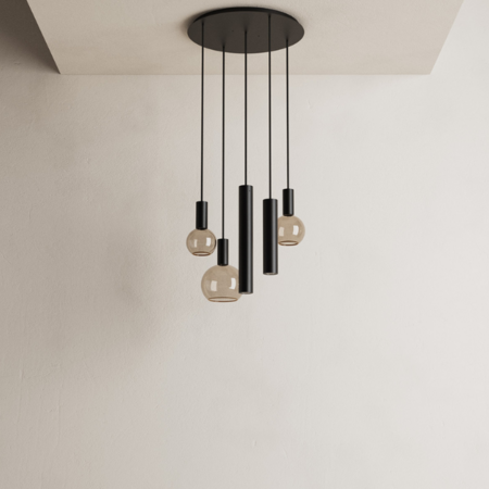 Ztahl Moderne Design hanglamp Riva 5-lichts Ø50 cm getrapt zwart