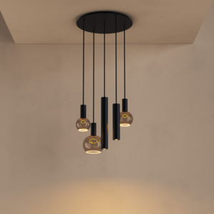 Ztahl Moderne Design hanglamp Riva 5-lichts Ø50 cm getrapt zwart