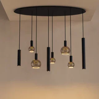 Hanglamp Riva 8-lichts ovaal zwart