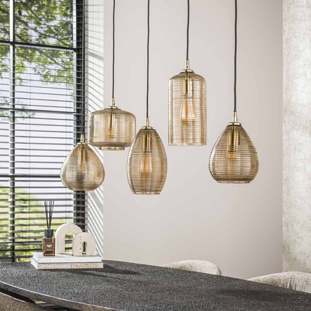BelaLuz Klassieke hotel chique hanglamp Warp 5-lichts amber