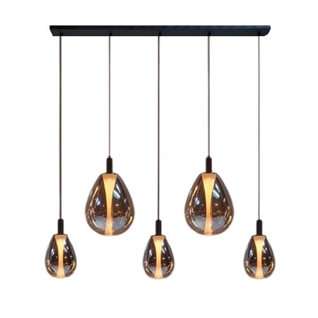 Steinhauer Design modern hanglamp Glimsy 5-lichts zwart met smoke glas