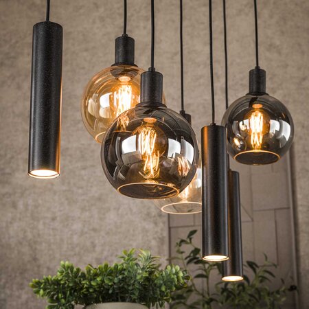 BelaLuz Modern industriële hanglamp Poly 7-lichts charcoal met kokers