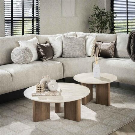 BelaLuz Moderne Japandi salontafel Romano 2-set travertinlook